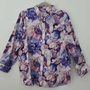 Chico's Purple Multicolor No-Iron Floral  Chic Stretch Shirt XXL (Bx10)